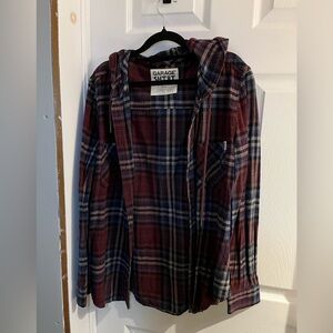 Garage Boyfriend Fit Plaid Shirt in Burgundy and Blue